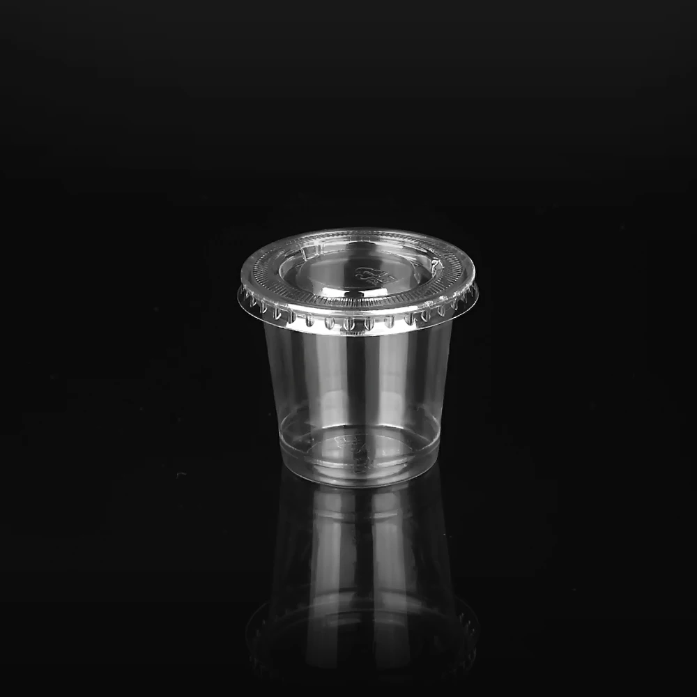 
Disposable 1oz Biodegradable Mini PLA Portion Cup With Flat Lid 30ml Plastic Tasting Cup 