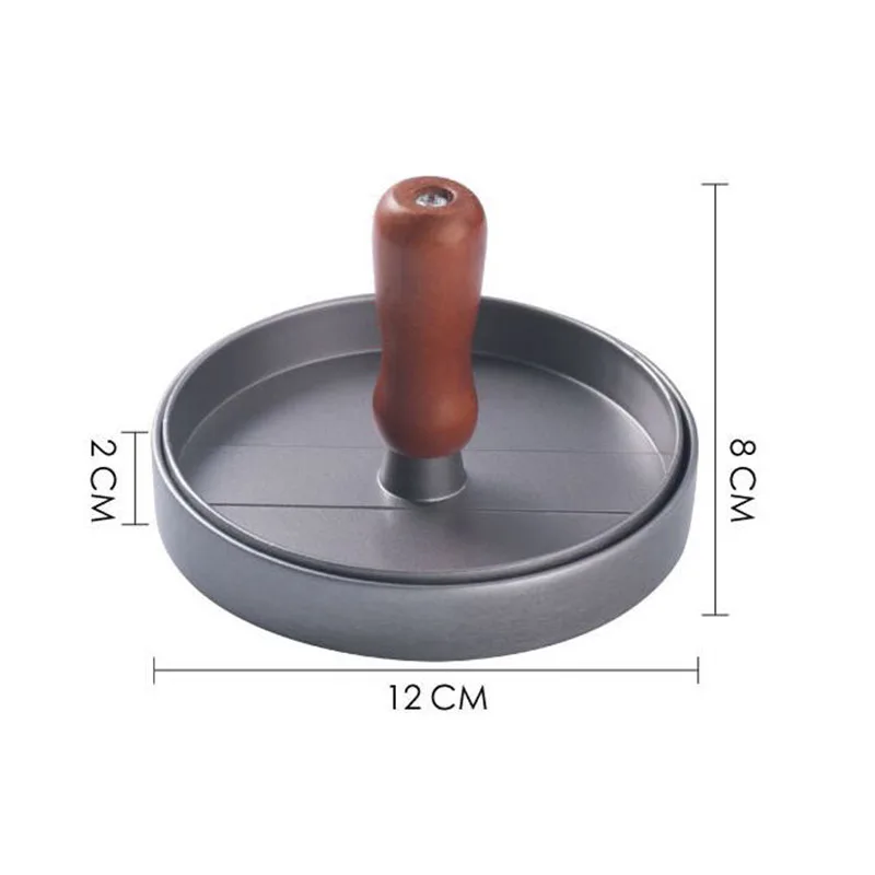 Wood handle round Non-Stick aluminum Alloy hamburger press meat burger patty Press