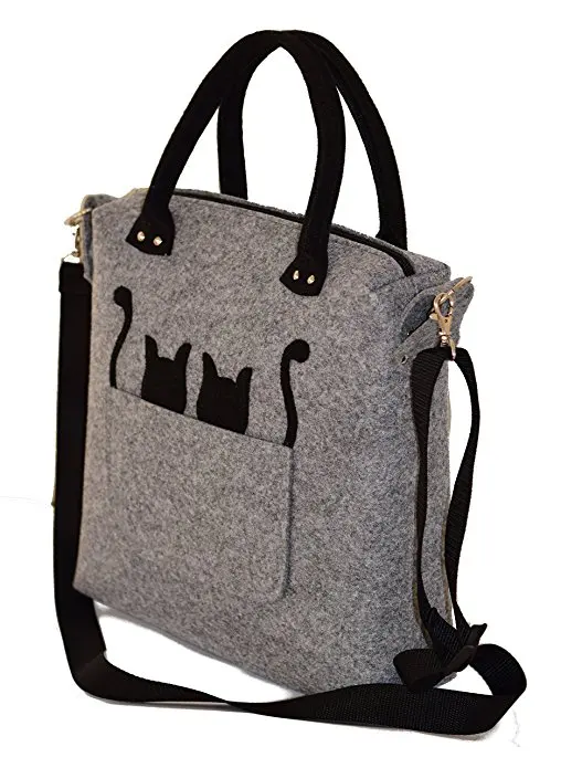 2 Kangaroo Cats oo Handmade Wool Felt Hand Bag Shoulder Bag