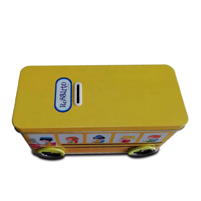 Custom Printed Bus Shape Piggy Bank Money Tin Box for Gift Each Tin Box in a Poly Bag, Proper Quantity Into an Exporter Carton.