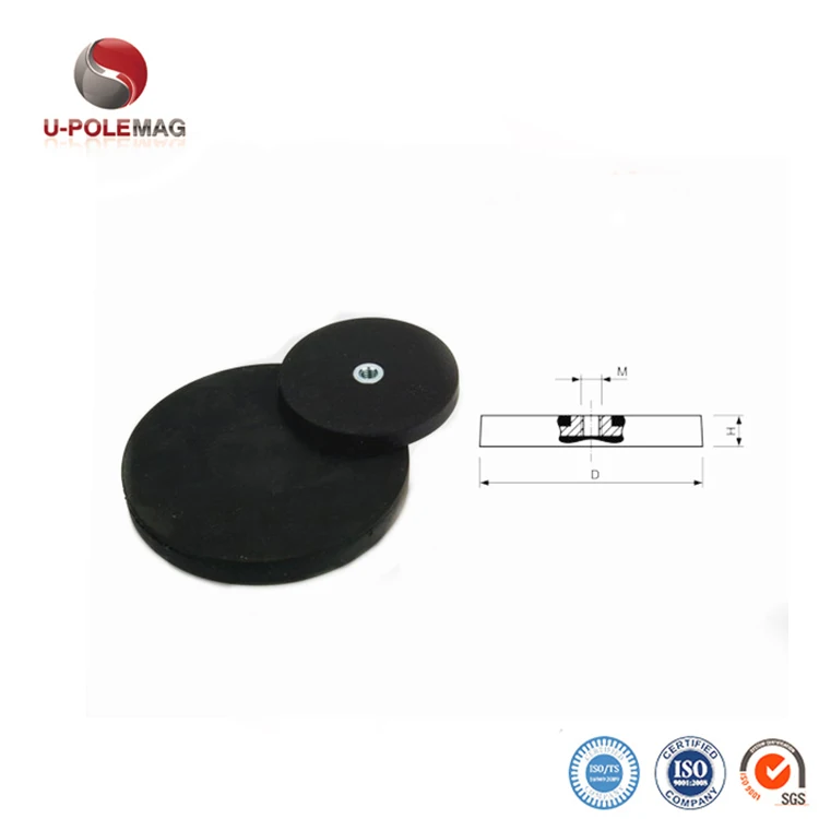 D43, D66, D88mm Rubber Coated POT Mounting Magnet With Internal Thread