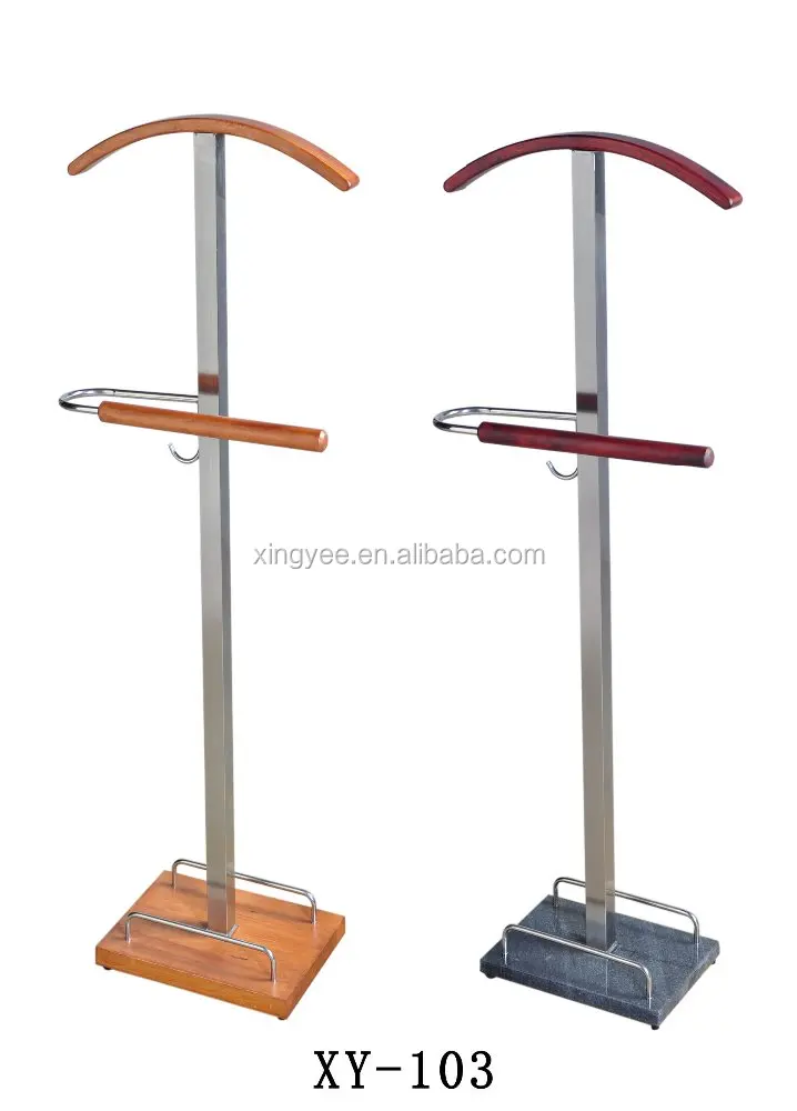
Modern Hotel Room Solid Wood Stainless Steel Valet Suit Stand Coat Rack 