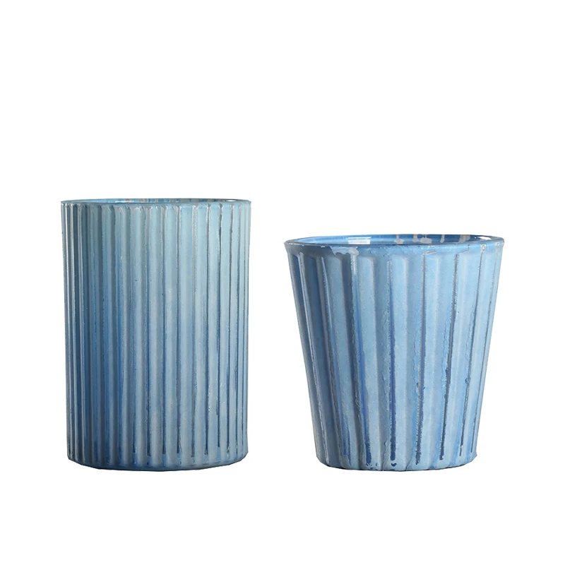 Оптовая продажа, украшение для дома на заказ, матовый синий стеклянный подсвечник