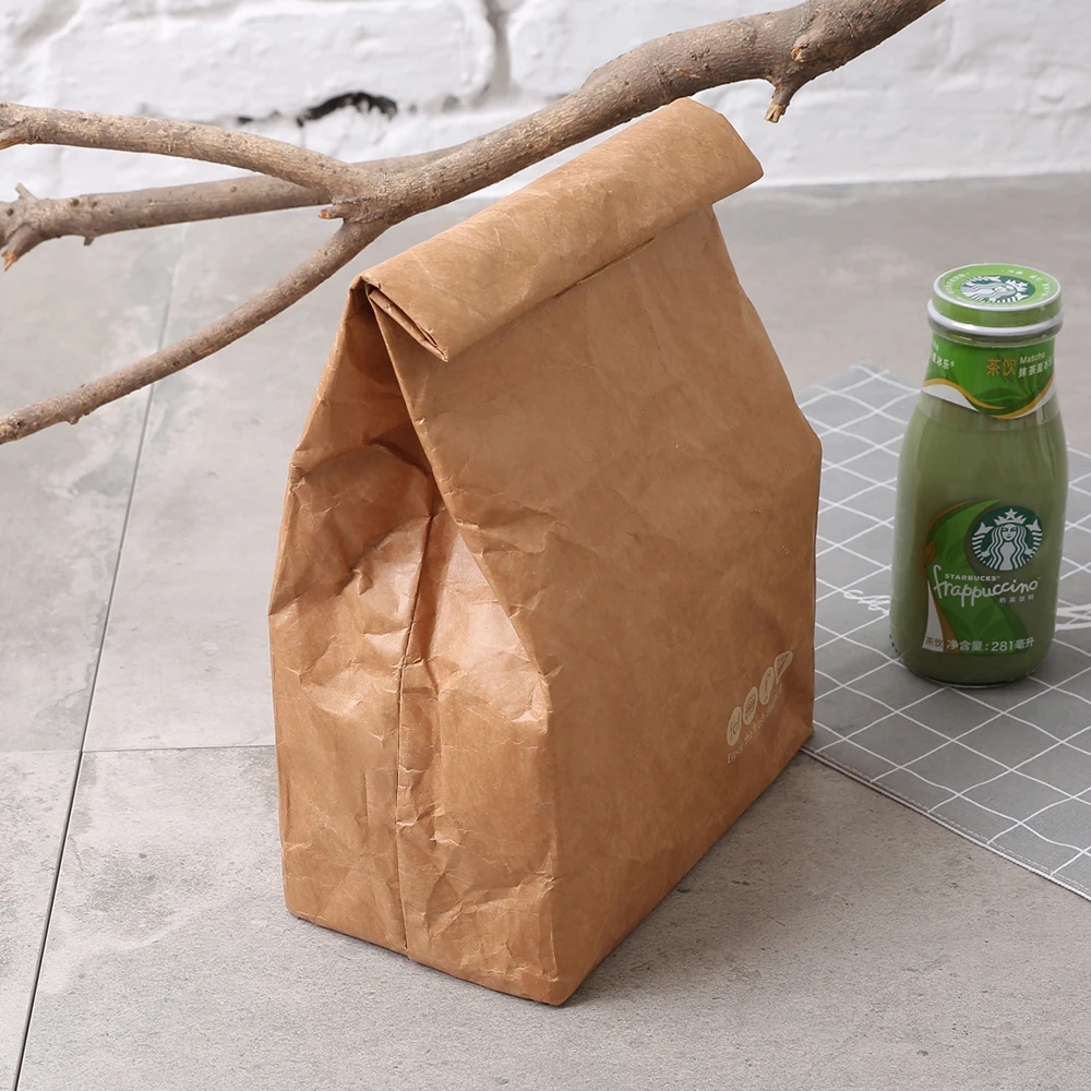 Brown dupont kraft paper waterproof portable thermal insulation lunch bag for picnic
