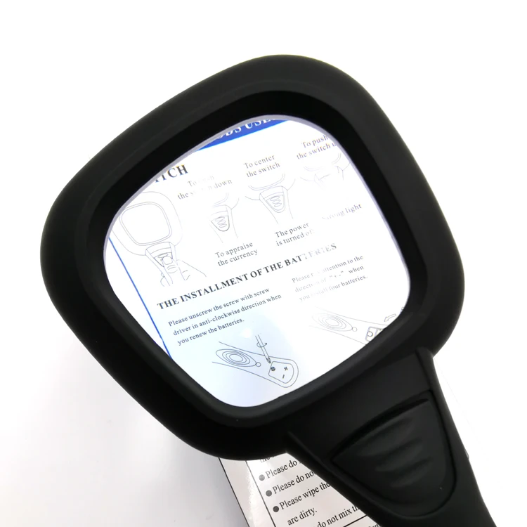 Rubber Coating Square handheld with 5 white leds 1 uv led magnifying glass lighted magnifier