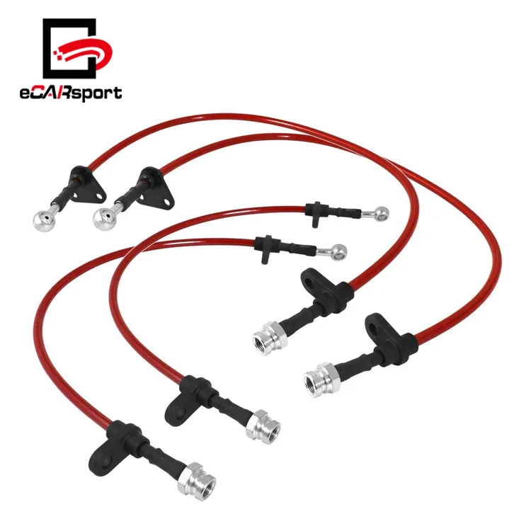 
eCARsport High Performance Racing Red Braided Oil Brake Line For Honda For Prelude 88-91 