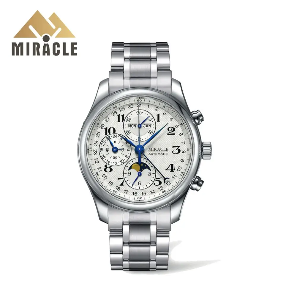 S-10773 oem mechanical chronograph moonphase stainless steel automatic custom watch