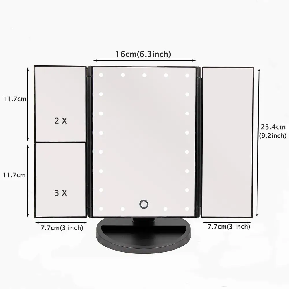 Missmeeca Table Stand Touch Screen Sensor Trifold Travel Vanity Mirror with 22 Lights