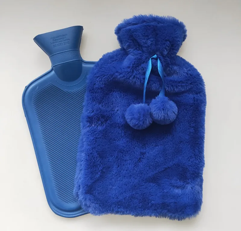 polyester colourful soft rabbit fur navy blue plush cover for 2 liter hot water bottle