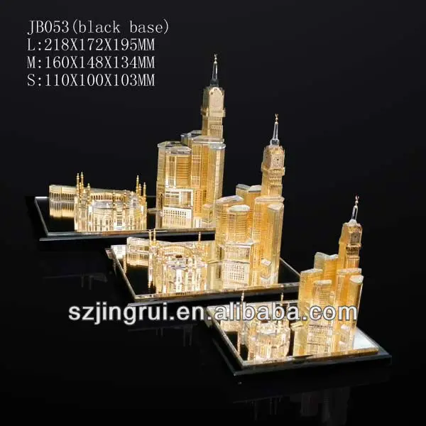 Exquisite design muslim makkah clock tower and mosque set crystal metal building model for sale