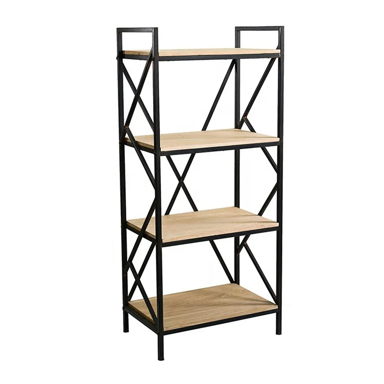 Mayco Iron Wood Industrial Vintage Black Library Bookcase Bookshelf