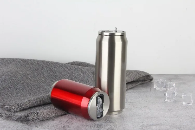 
Metal thermos mug 350ml Vacuum Insulated Cola Cup Sublimation tumbler cola can shape mug With Straw 