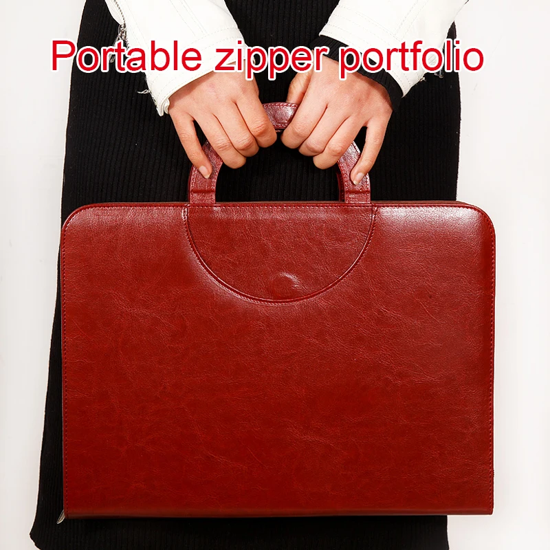 
Customized A4 A5 PU leather loose leaf Organizer zipper portfolio 4 3 Ring Binder file folder LOGO embossed document portfolio 