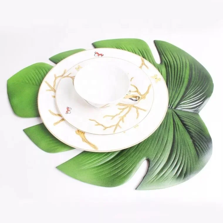 Hot selling new style wholesale artificial Plant Tropical Palm eva leaf placemat