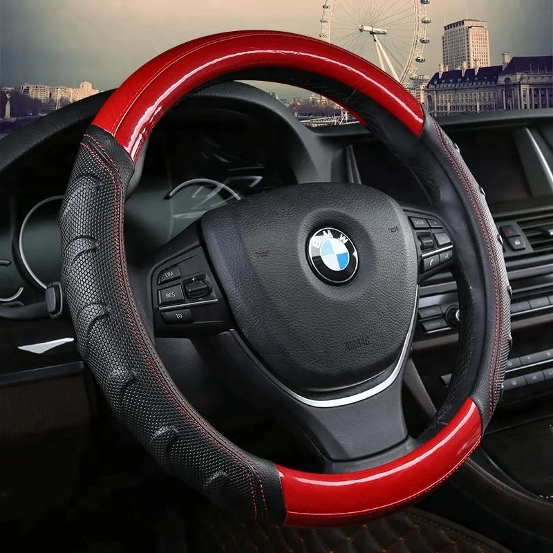 
Universal Size 36 38 40cm Carbon Fiber Leather Car Steering Wheel Cover 