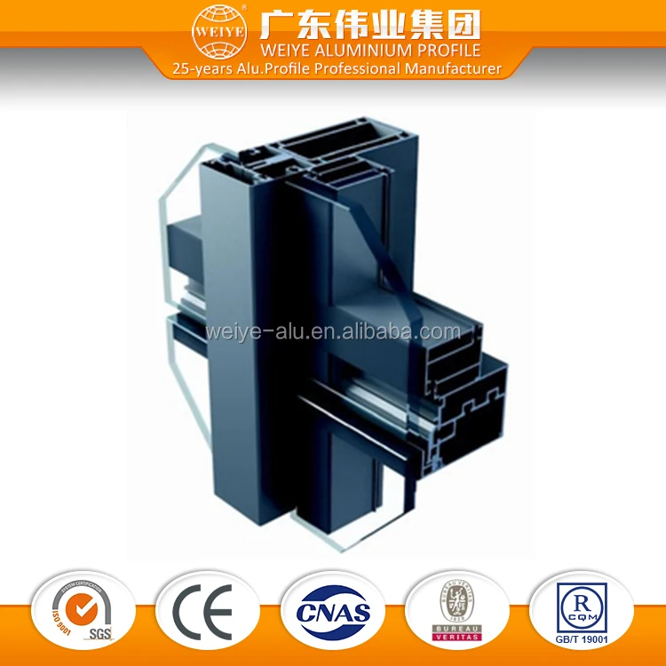 Weiye hidden framing glass curtain wall extruded aluminum profile for office building project