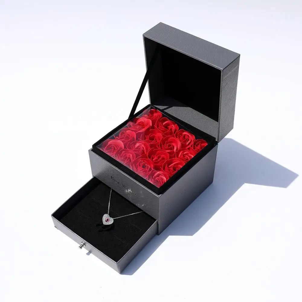 2022 Hot Sales New Design Jewel Case  Rose Flower Box With Drawer For Jewelry