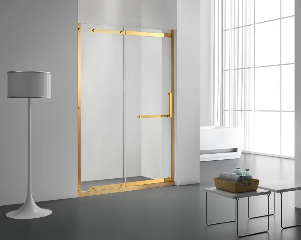 stainless steel frame special design elegant frame one fixed one sliding door straight shape shower enclosure