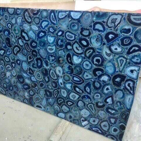 Composite gemstone slab natural dark blue agate