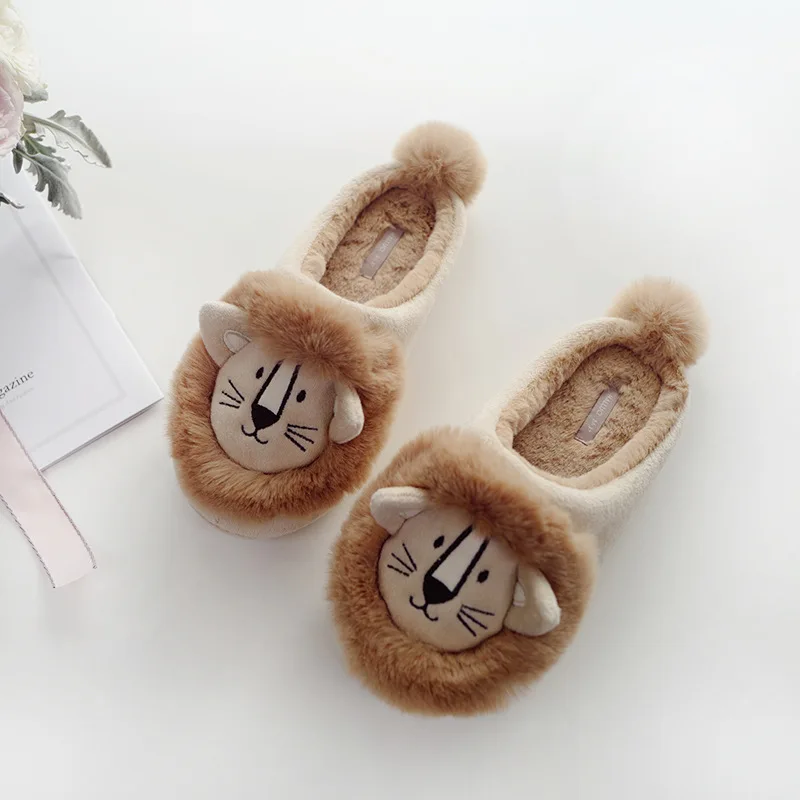
Winter adds thick warm plush slippers lovely little lion indoor warm plush slippers 