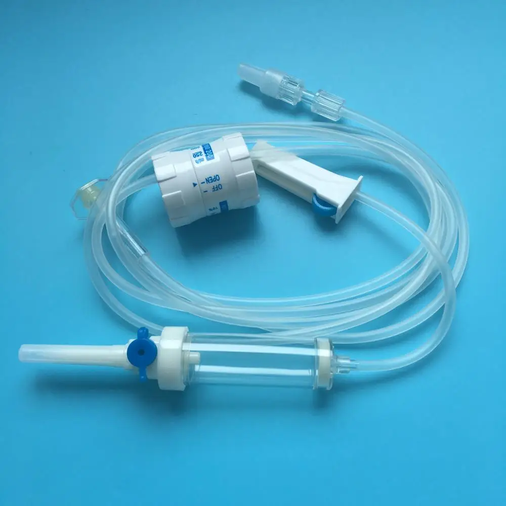 Infusion set with flow regulator & Y-site with finger protector