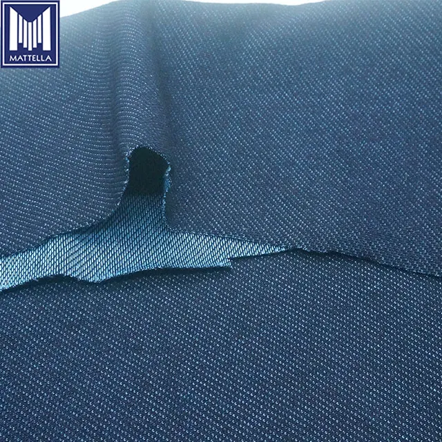 K8563 4 way  warp stretch 4% elastane french terry indigo knitted denim knit fabric wholesale per meter per kilogram