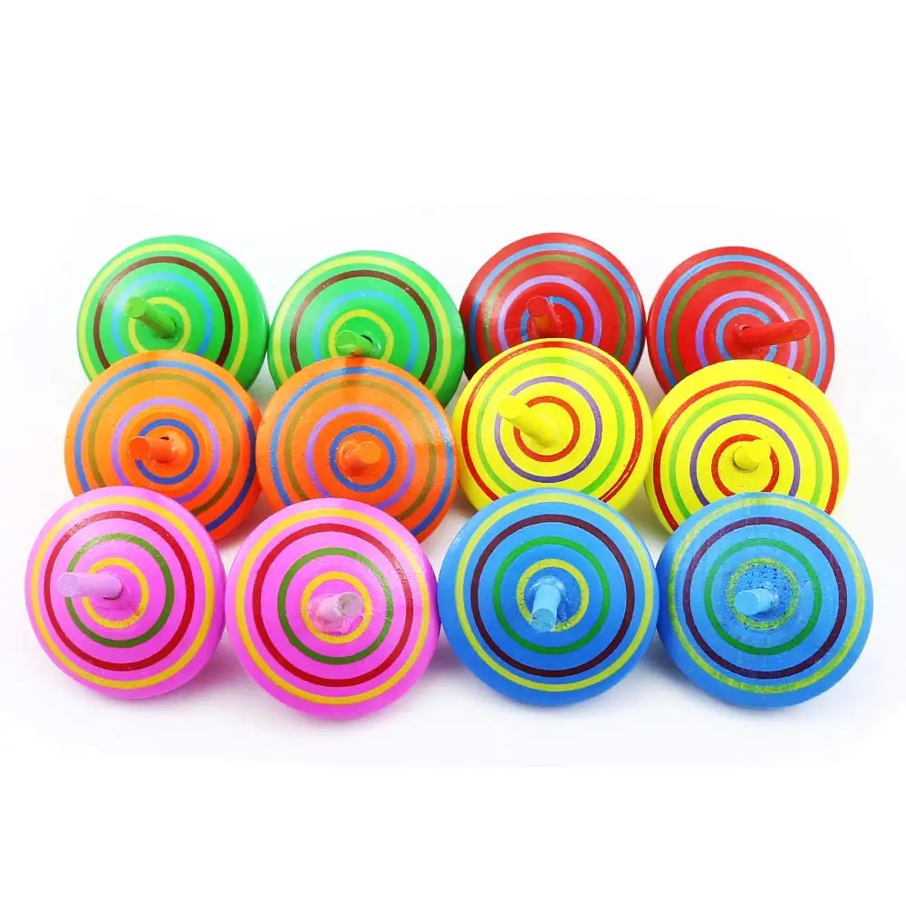 Multicolor Wooden Spinning Top Toy  Wood Handmade Spinning Learning Toys for Boys Girls
