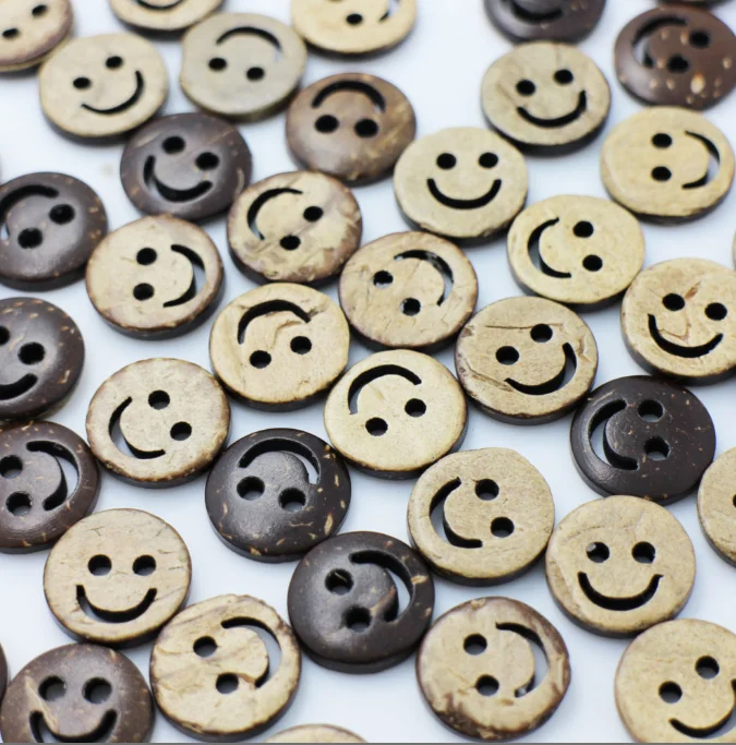 Stand Type Coconut Shell Buttons with Brown Happy Sad Face Design