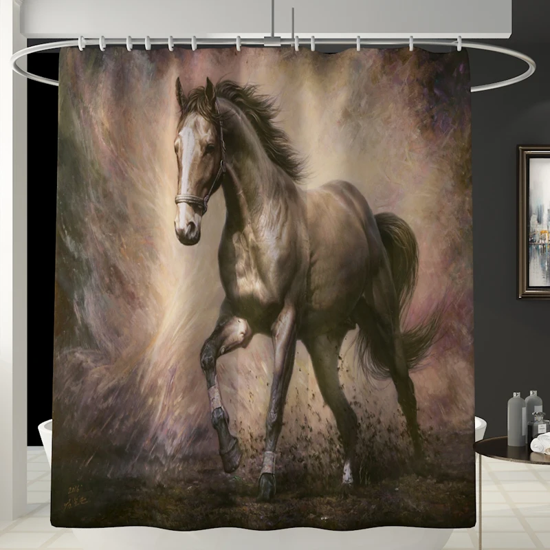 Amazon Anti Slip Bathroom Rug 4 Piece Set Custom horse print Shower curtain