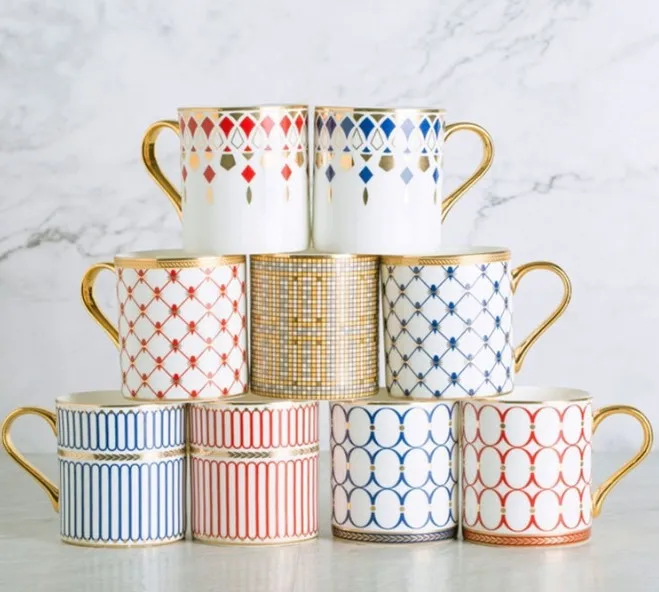 Nordic style light Luxury mug, Mosaic color stripe ceramic cups, porcelain tea couple mug for gifts
