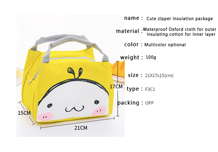 Reusable Thermal Insulation school Lunch Tote Cooler Bag for Kids Students