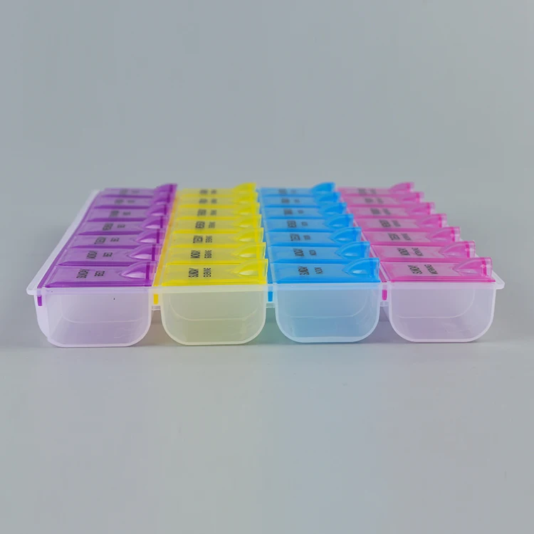 Newest selling multi-color big four row plastic pill box
