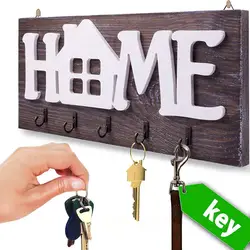 Key Holder for Wall  Home  Natural Wood | Decorative Key Hooks Ring Holder w/ 5 Hooks, Rustic House Holder for Living Area, Ki