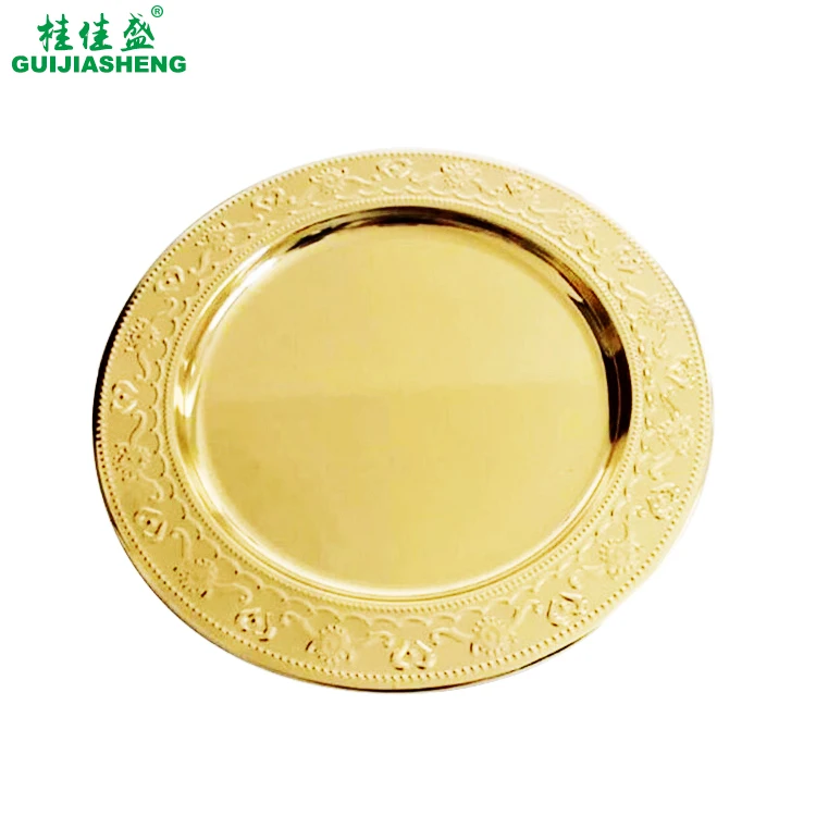 
Trays Stainless steel round flat charger plate for serving dinner food 