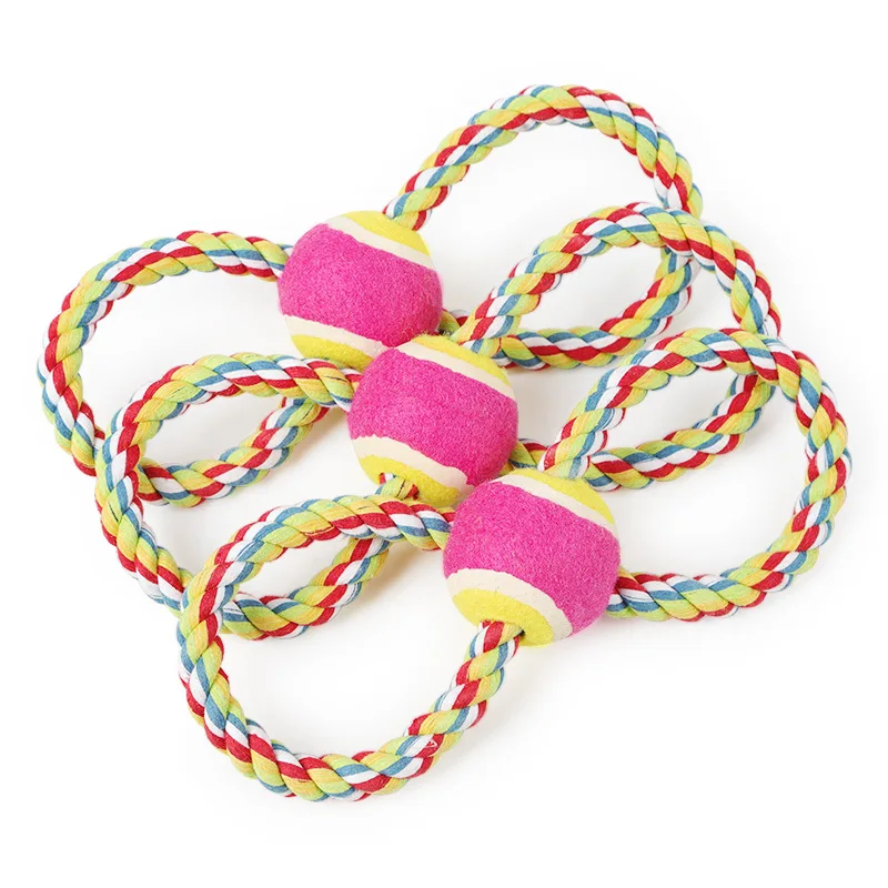 Orange 17cm Interactive Stretchy Figure Eight Loop Natural Cotton Dog Rope Toy with ball