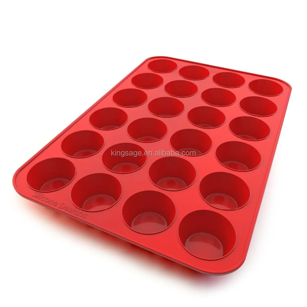 kingsage Silicone Muffin Pan with paper liners , Red, 24 cup