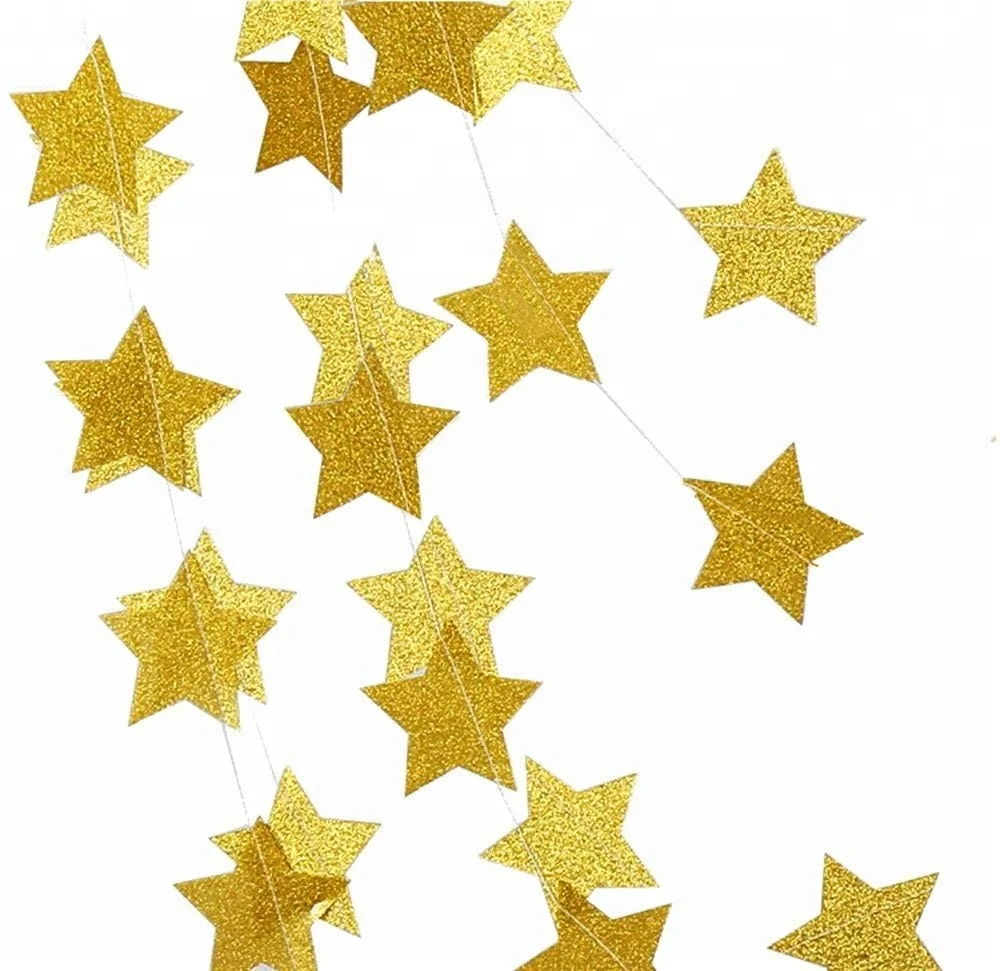 Gold Glitter Sparkling Star Garland Bunting for Baby shower Wedding Party 13 feet 1pcs Hanging Star Sets