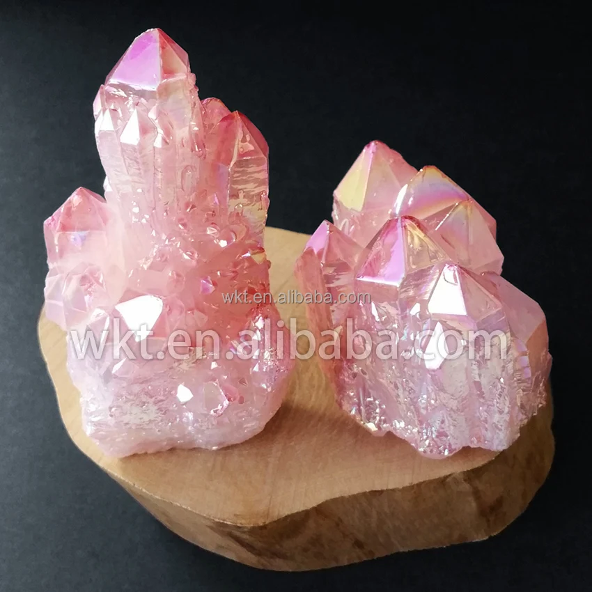 WT-G117 Exclusive rough aura quartz natural pink cluster quartz stone with electroplated sell by Kilogramme Natural loose gems