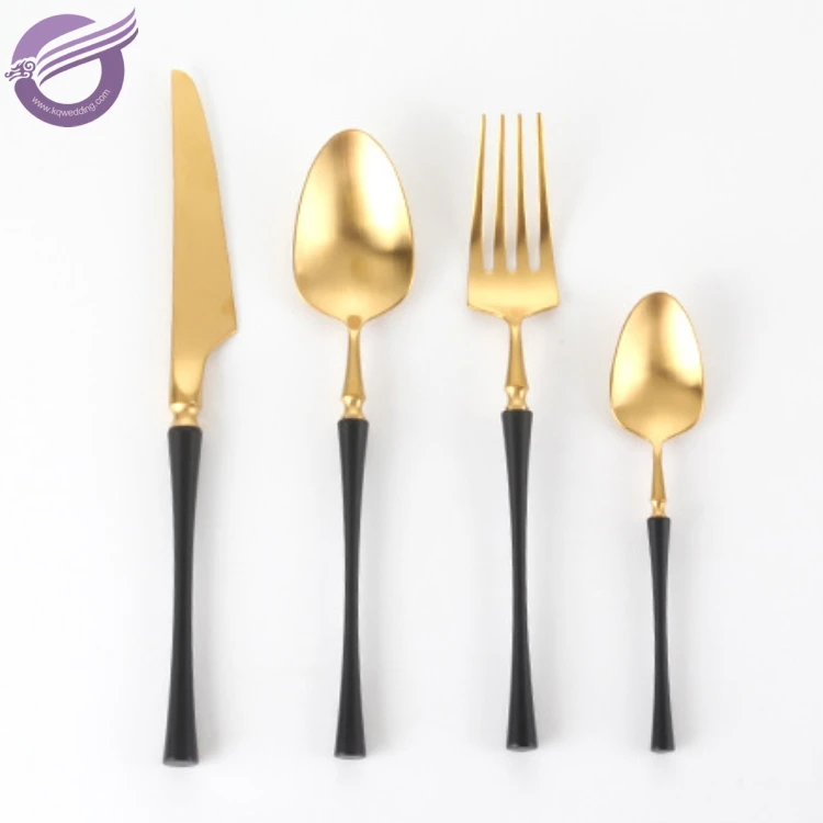 K9612 Stainless steel 304 restaurant bulk gold plated black tableware set