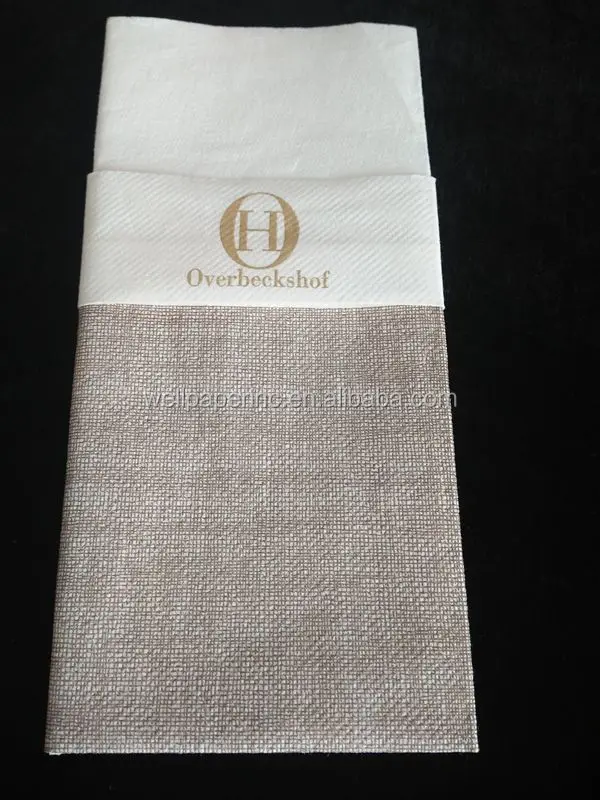 16 inch* 16 inch 1/8 fold Biodegradable disposable logo Printed Airlaid Cutlery bag Napkin