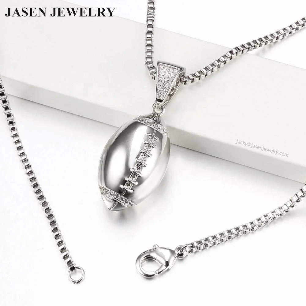 JASEN JEWELRY Custom Hip Hop Iced Out 925 Sterling Silver Jewelry Rugby or Football Ball Choker Pendant
