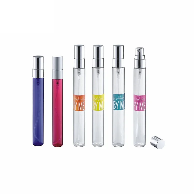wholesale beauty packaging portable luxury colorful 10ml 15ml glass perfume bottle with aluminum atomizer