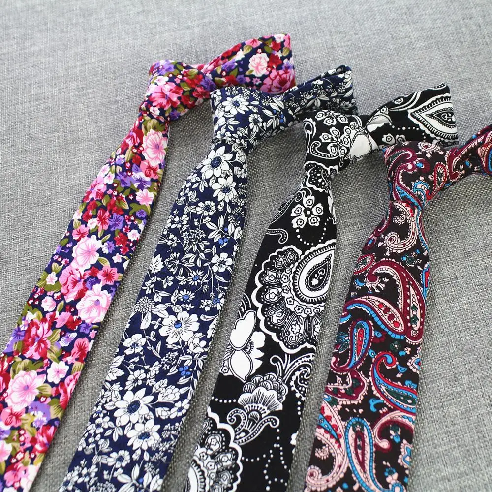 
Цветочный хлопковый тонкий галстук, модный мужской галстук для свадебной вечеринки 
