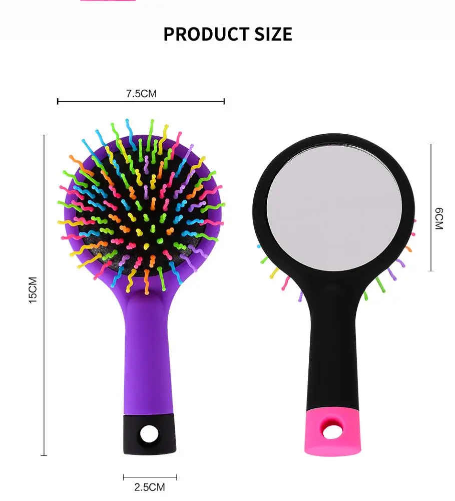 1 Piece  Rainbow Volume Anti-static Magic Travel Hair Curly Straightener Massage Comb Brush Styling Tools With Mirror