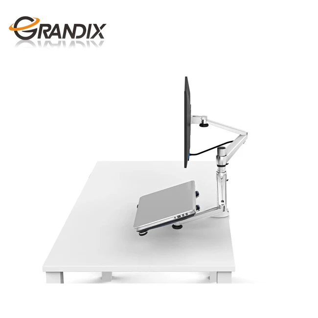Free StandingTop quality Height Adjustable Desktop Aluminum Dual Arm Foldable Computer pc monitor desk stand and laptop stand