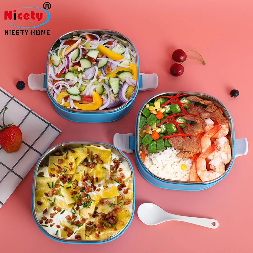 wholesale breathable holes seal 3 layer plastic-steel lunch box sus 201 stackable lunchbox with handle food container