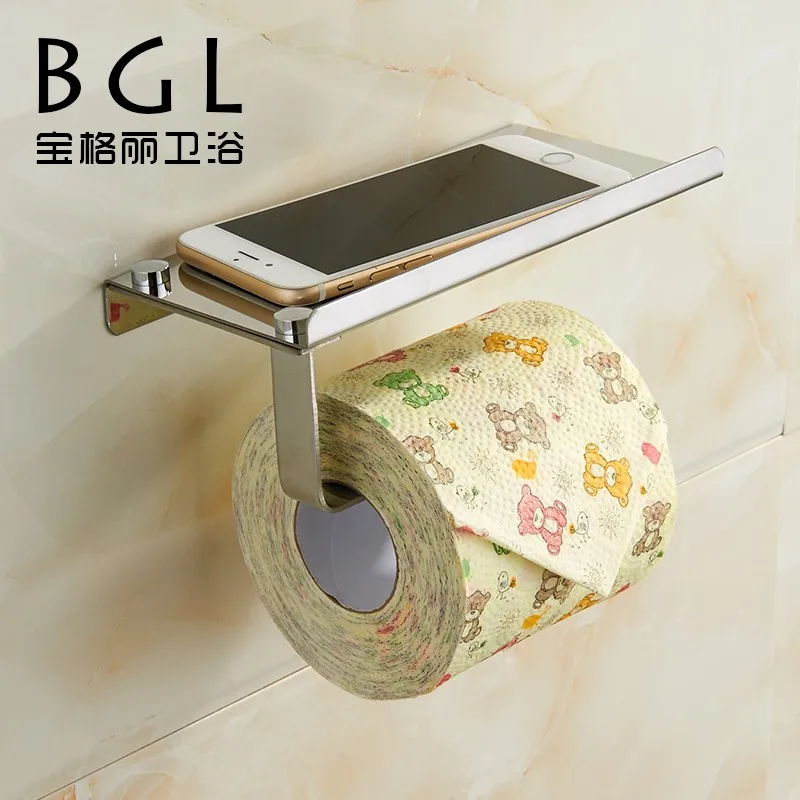 304 Stainless Steel Wall Mounted Chrome Plated Paper Toilet Holder With Mobile Phone Shelf
