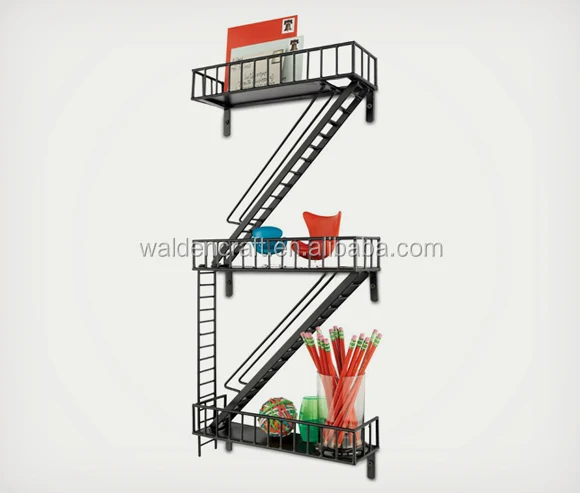 Metal Fire Escape Shelf, Black Bookshelf Sundries Holder