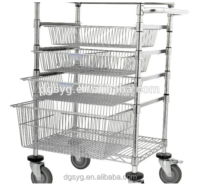 Single Bay Sliding Chrome Wire Basket Trolley for Hospital