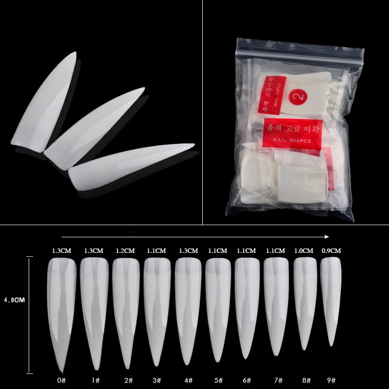Stiletto style nail art extension false fingernails pointy nail tip 500pcs
